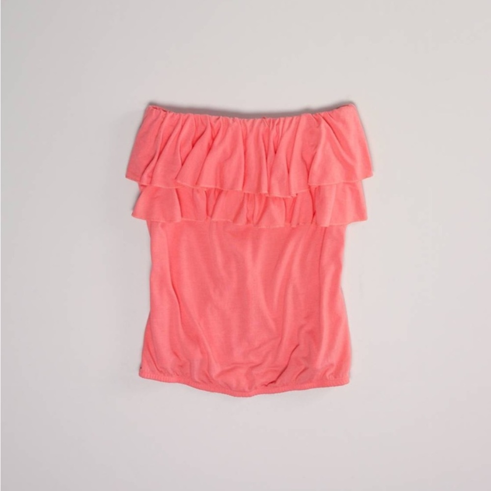 American Eagle Outfitters AEO Strapless Coral Ruffled Top Size Extra Small